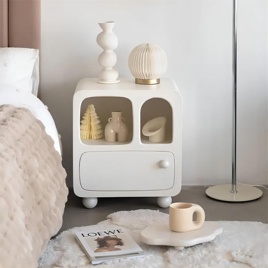 Home Decor Cream Style Nightstand Cave Simple White Drawers Bedroom Storage Side Cabinet