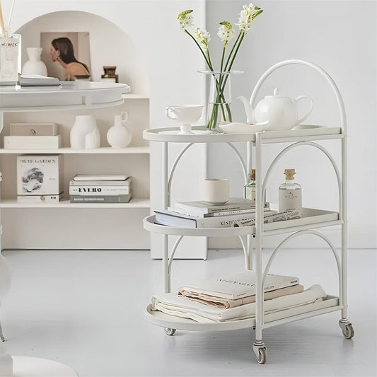 Nordic White 3-Tier Decorative Multi-Purpose Movable Rolling Living Room Metal Storage Utility Cart